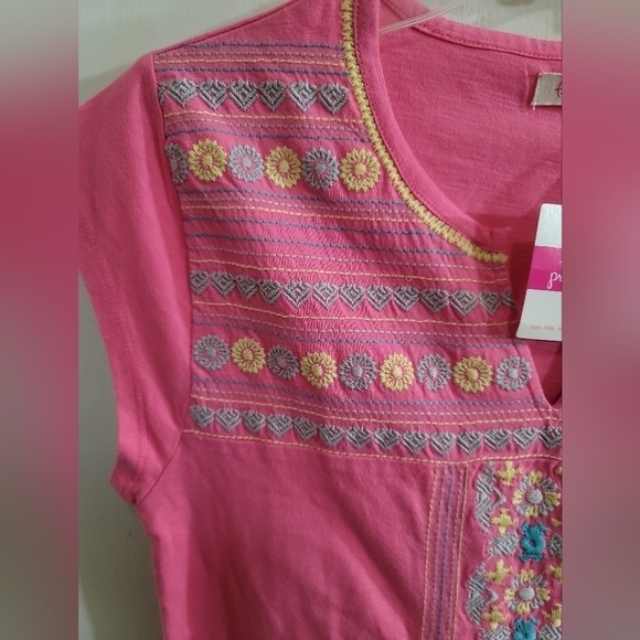 NWT Fresh Produce Baja Kayda Dress Flamingo Pink Embroidered Jersey Knit Cotton - Picture 4 of 6